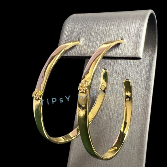 Tory Burch Gold-Plated Hoop Earrings With Logo Studs - Picture 5 of 11